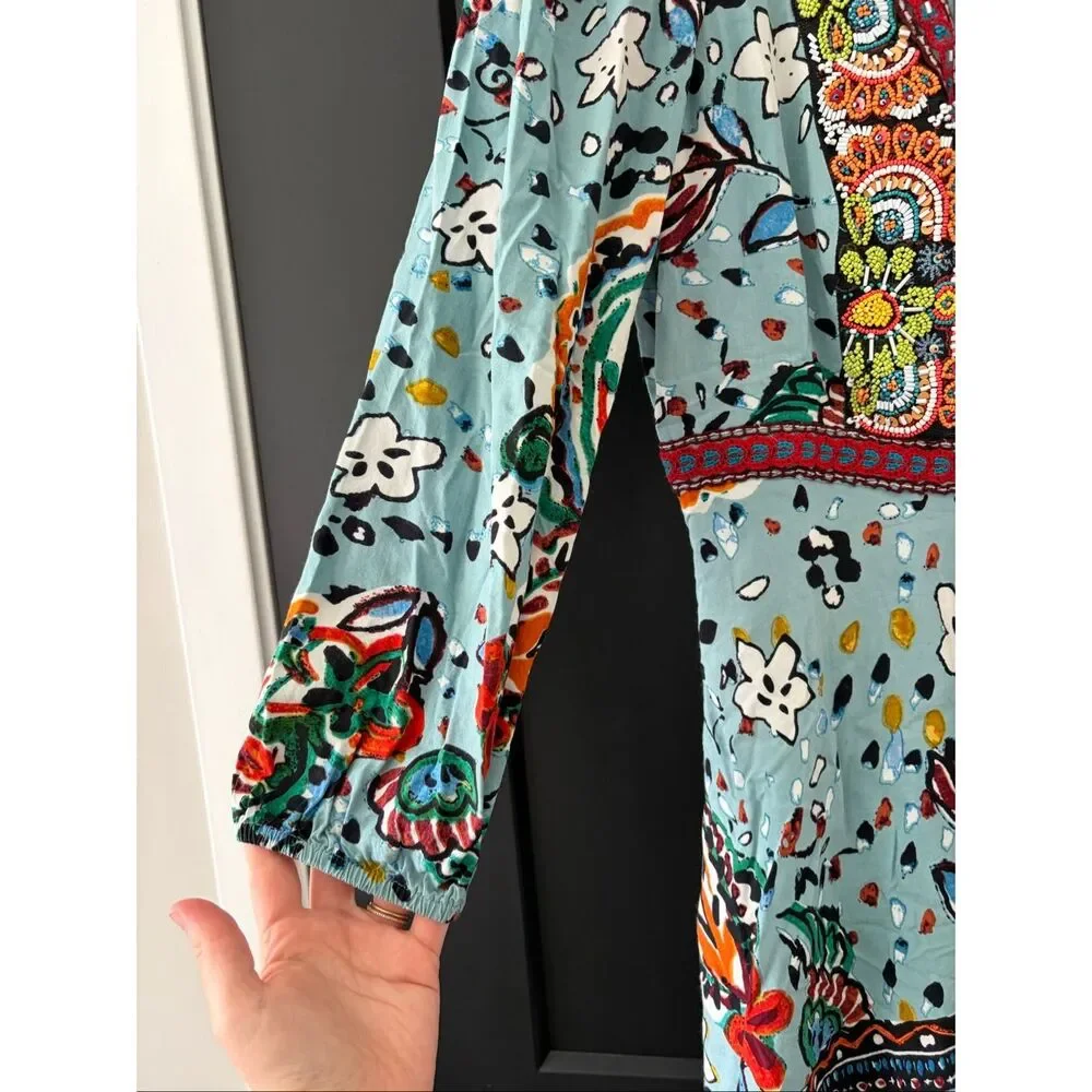 Akemi + Kin Embroidered Beaded Floral Midi Dress Boho Anthropologie Style Small - Picture 5 of 12